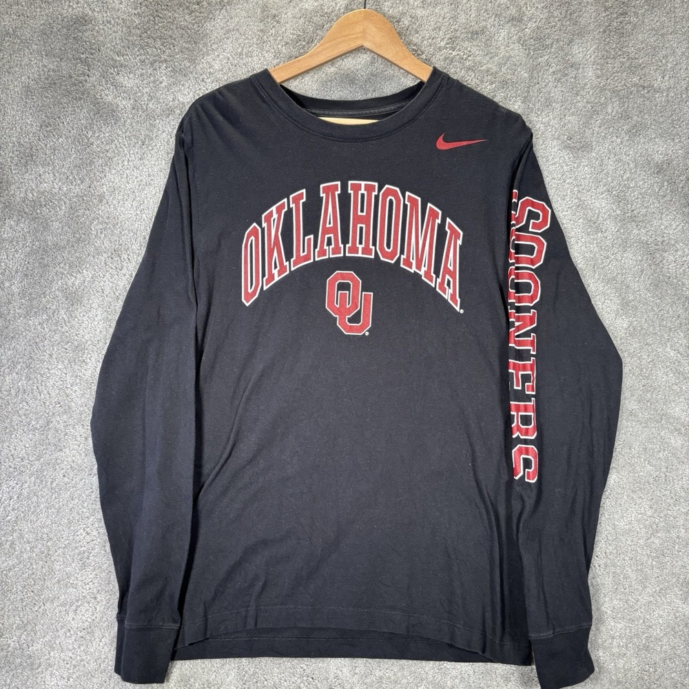 Nike Oklahoma Sooners T Shirt Mens S Black Graphic Long Sleeve Logo Athletic Gym
